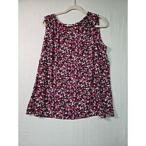 Talbots Women's Sleeveless Blouse Top‎  1X Pink Dot Pattern Ruffle Collar Tie